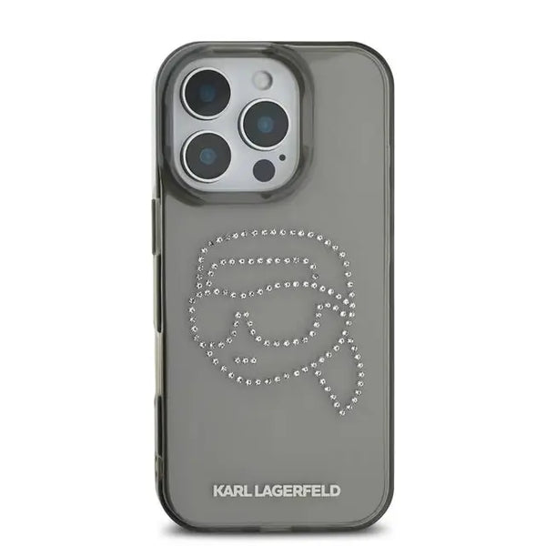 Karl Lagerfeld IML Hard Case with Rhinestones Karl Head Logo for iPhone 16 Pro Max, Easy Snap-On - Black