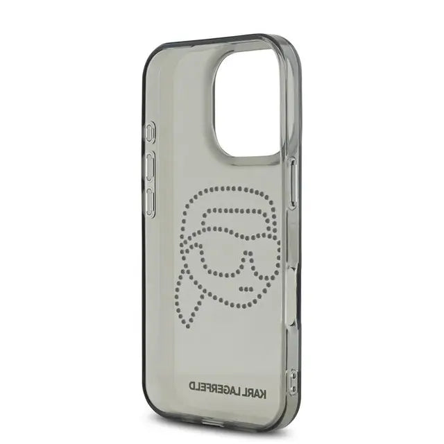 Karl Lagerfeld IML Hard Case with Rhinestones Karl Head Logo for iPhone 16 Pro Max, Easy Snap-On - Black