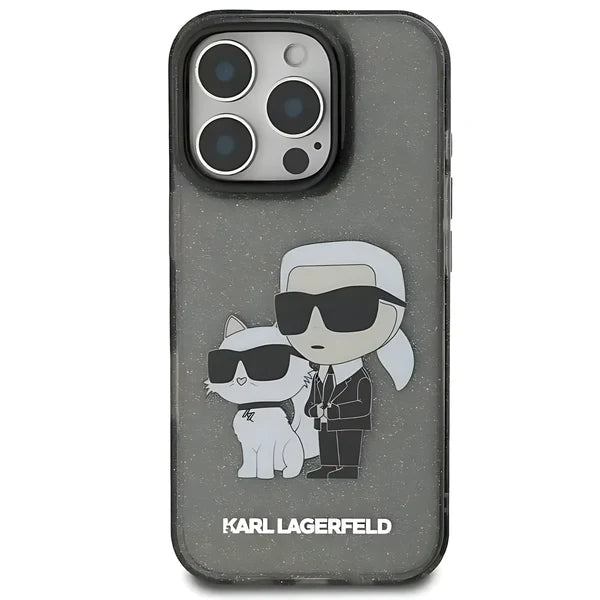 Karl Lagerfeld IML Glossy Hard Case with iPhone 16 Pro Max Karl & Chouette NFT Logo Drop Protection, Easy Snap-On - Black