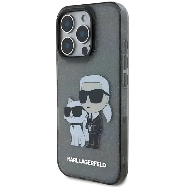 Karl Lagerfeld IML Glossy Hard Case with iPhone 16 Pro Max Karl & Chouette NFT Logo Drop Protection, Easy Snap-On - Black