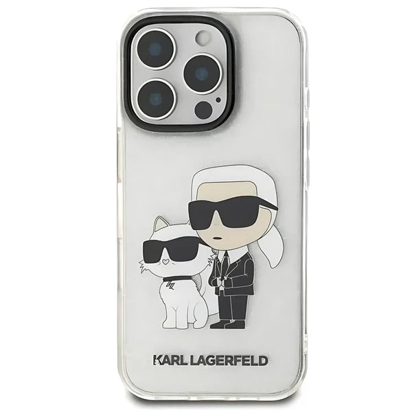 Karl Lagerfeld IML Glossy Hard Case iPhone 16 Pro Max with Karl & Chouette NFT Logo Drop Protection, Easy Snap-On - Clear