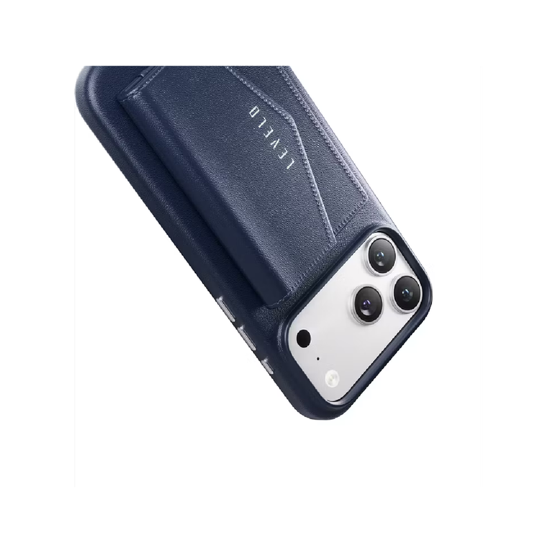 Levelo Case For iPhone 17 Pro Full-Wrap Leather, Detachable Wallet - Blue