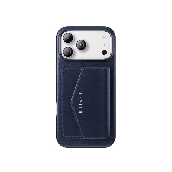 Levelo Case For iPhone 17 Pro Max Full-Wrap Leather, Detachable Wallet - Blue