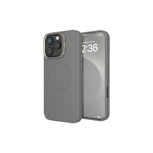 Levelo Livia TPU Silicone Case for iPhone 16 Pro, Impact Resistant Corners, Hybrid Material - Gray