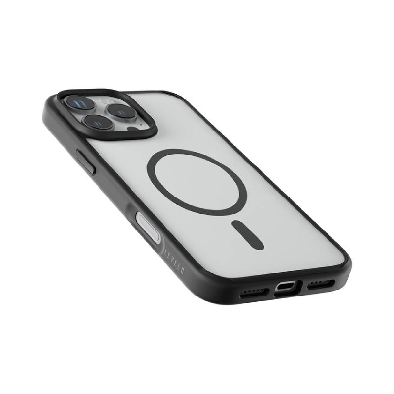 Levelo Magnet Solo Case For iPhone 16 Pro Max, Clearview Technology, 3H Scratch Resistance, Hybrid Construction - Black/Clear