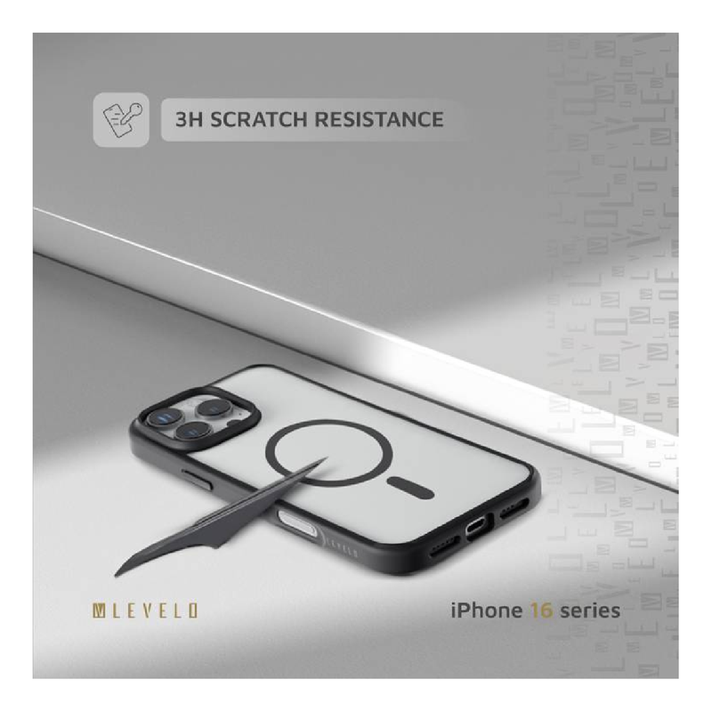 Levelo Magnet Solo Case For iPhone 16 Pro Max, Clearview Technology, 3H Scratch Resistance, Hybrid Construction - Black/Clear