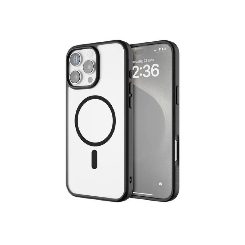 Levelo Magnet Solo Case For iPhone 16 Pro Max, Clearview Technology, 3H Scratch Resistance, Hybrid Construction - Black/Clear