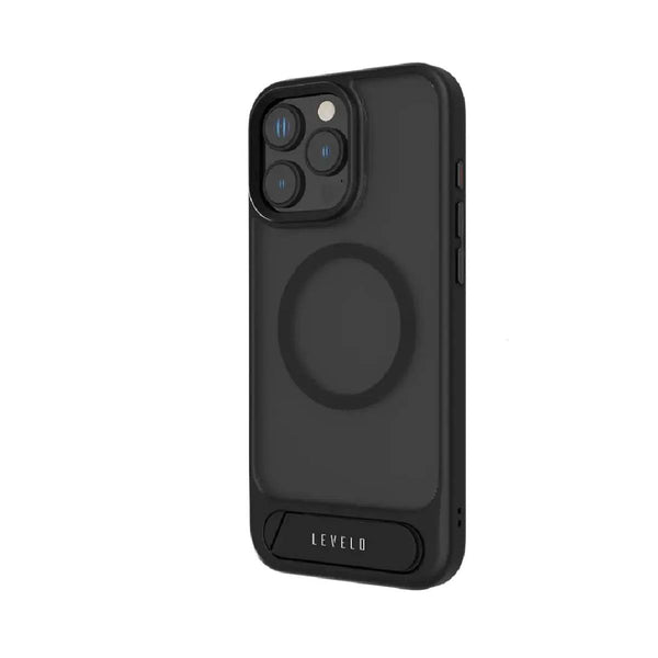 Levelo Matteo Case with Bottom Stand Grip for iPhone 16 Pro Max - Black