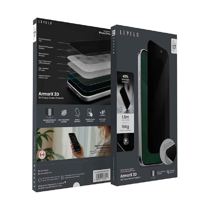Levelo Screen Protector For iPhone 17 Pro Armorx 3D 9H - Black