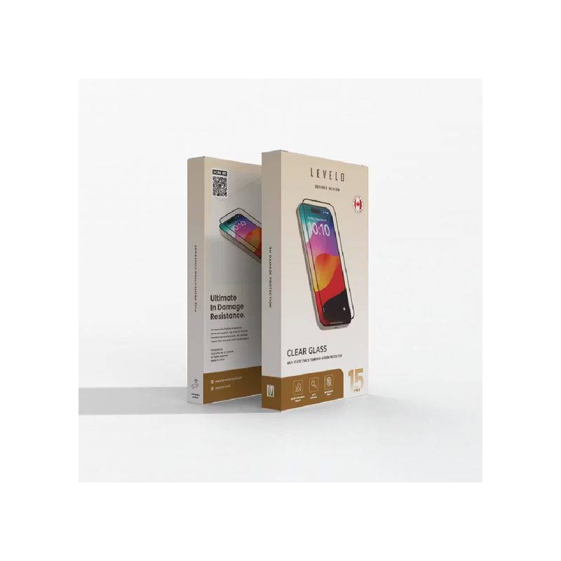 Levelo Screen Protector For iPhone 15 Pro Twice-Tempered Anti-Fingerprint - Clear
