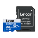 ليكسار بطاقة ذاكرة مايكرو إس دي إتش سي يو إتش إس-آي بسعة 256 جيجابايت بلس مع محول إس دي، سرعة قراءة تصل إلى 170 ميجابايت/ثانية، C10/A2/U3 (V30) - أزرق