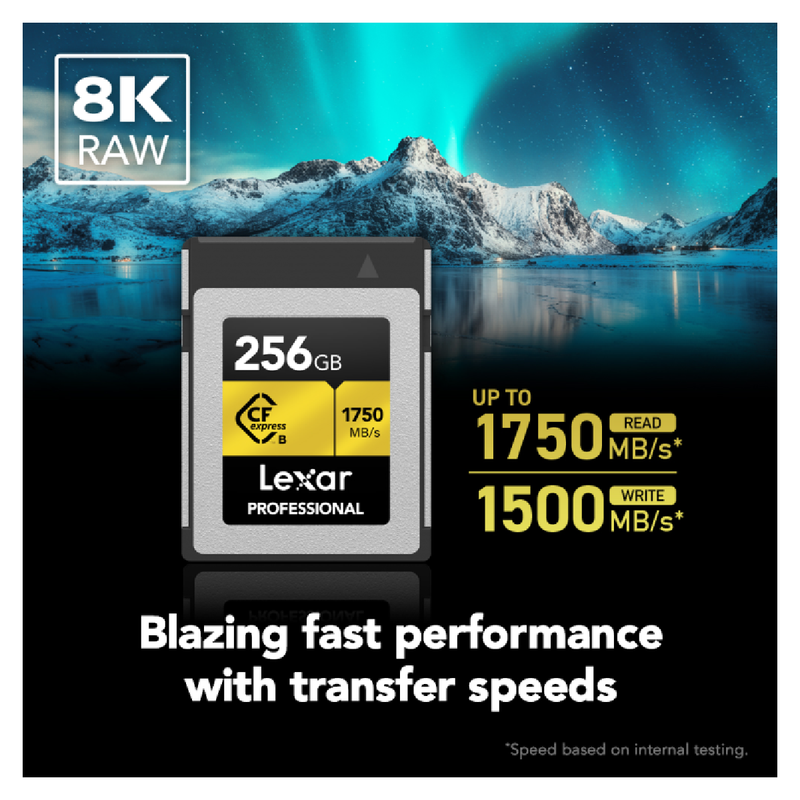 ليكسار بطاقة ذاكرة بسعة 256 جيجابايت الاحترافية CFexpress 2.0 من النوع B - ذهبي