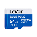 Lexar 64GB Plus microSDHC UHS-I with SD Adapter, Up to 100MB/s Read C10/A1/U3 (V30) - Blue