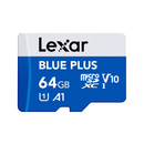 ليكسار بطاقة ذاكرة مايكرو إس دي إتش سي يو إتش إس-آي سعة 64 جيجابايت بلس مع محول إس دي، سرعة قراءة تصل إلى 100 ميجابايت/ثانية C10/A1/U3 (V30) - أزرق