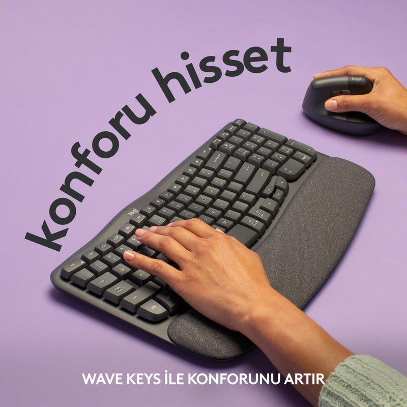 Logitech Wave Keys Wireless Ergonomic Keyboard with Cushioned Palm Rest Graphite