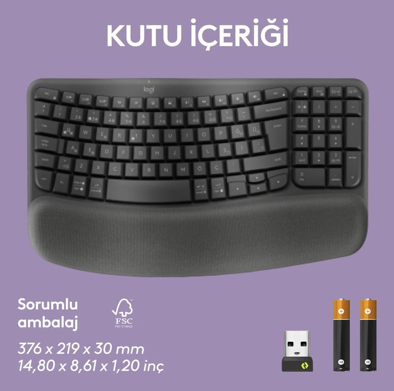 Logitech Wave Keys Wireless Ergonomic Keyboard with Cushioned Palm Rest Graphite