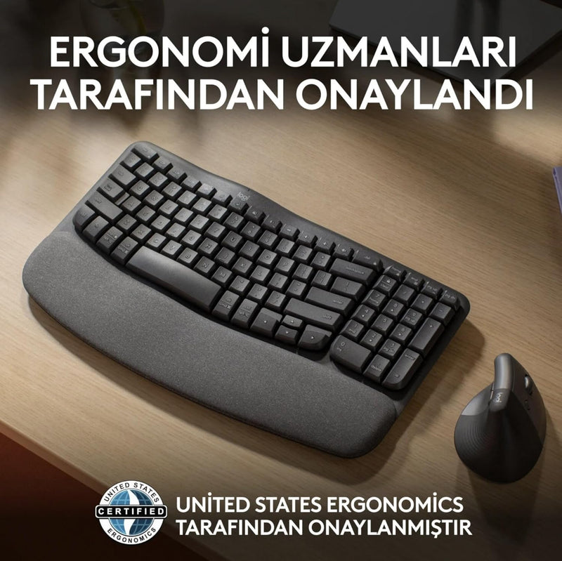 Logitech Wave Keys Wireless Ergonomic Keyboard with Cushioned Palm Rest Graphite