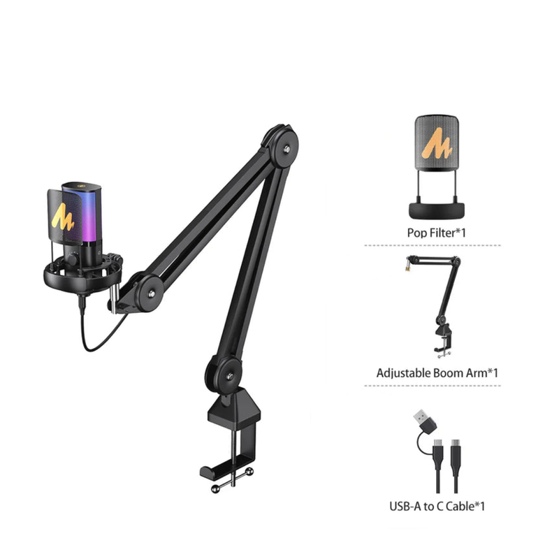 Maono PM450 StreamerWave USB Condenser Microphone Boom ARM Bundle - Black