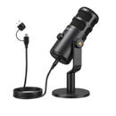 ماونو PD100U ميكروفون ديناميكي USB، ميكروفون تسجيل بودكاست مع مقبض كسب - أسود