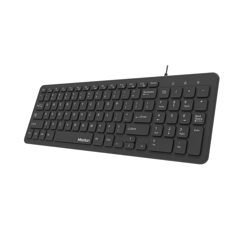 Meetion MT-K410 Wired Ergonomic Design UV layout not Easy to Remove High-Quality Membrane Keyboard (Arabic & English) - Black
