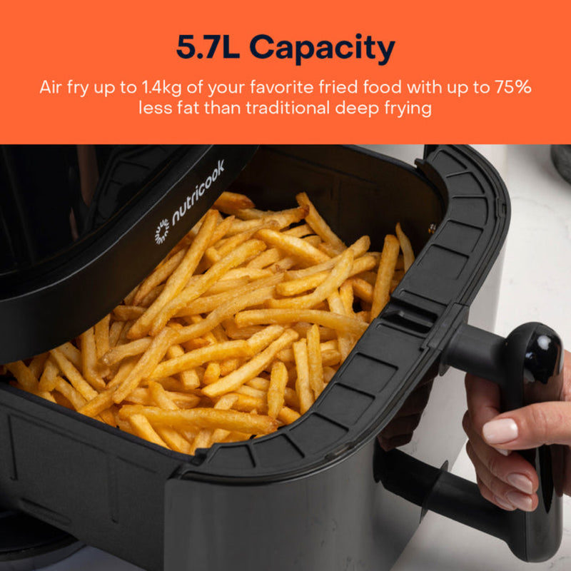 Nutricook AIR FRYER 3 VISION 5.7L Cooks for up to 6 people Fits 1.4kg fries, Quiet Cooking - Black
