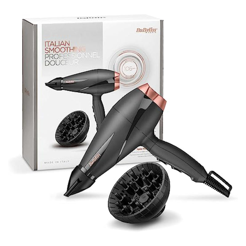 Babyliss Smooth Pro Hair Dryer, 2100 Watt, 6709DE - Black Rose Gold + Babyliss ST327E Hair Straightener - Black Gift🎁