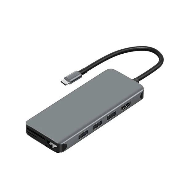 WiWU Alpha 12 in 1 Type C Hub Laptop Adapter USB C To USB 3.0 HDMI Lan Card Reader Notebook Dongle - Grey