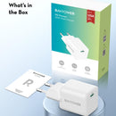 راف باور شاحن السريع 20 وات USB-C PD - محول حائط صغير الحجم لأجهزة ايفون واندرويد - أبيض