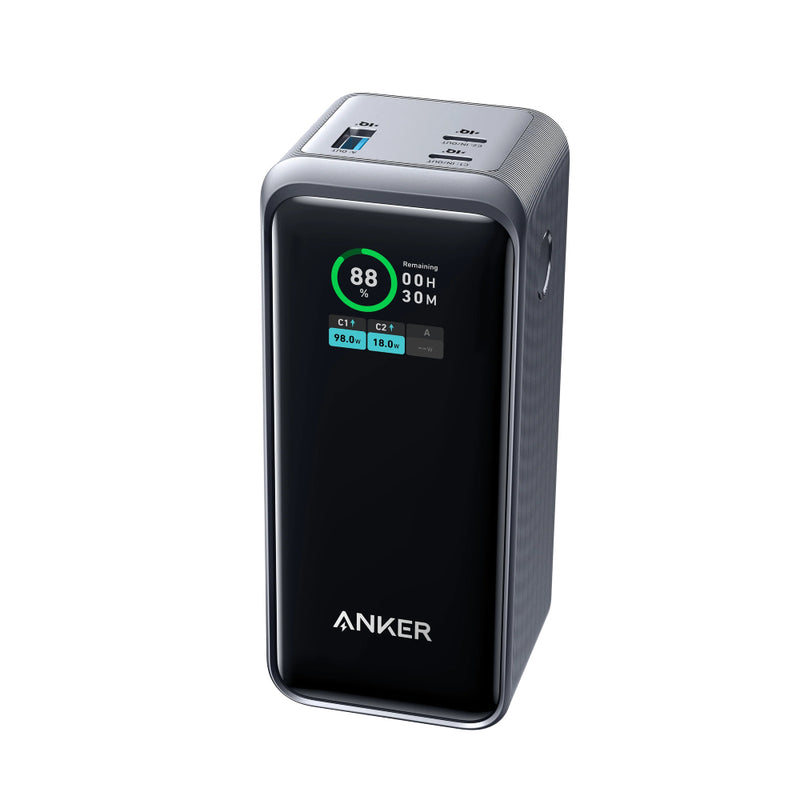 Anker Prime Power Bank, 20,000mAh Portable Charger with 200W Output, Smart Digital Display, 2 USB-C and 1 USB-A - silver