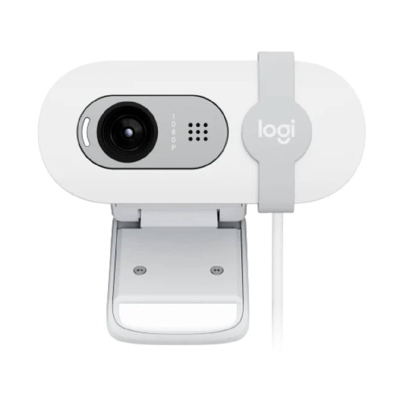 Logitech Brio 100 Full HD 1080p webcam with auto-light balance, integrated privacy shutter, and built-in mic -White