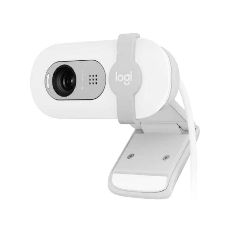 Logitech Brio 100 Full HD 1080p webcam with auto-light balance, integrated privacy shutter, and built-in mic -White