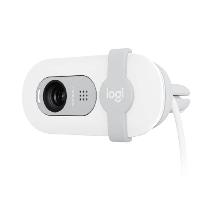 Logitech Brio 100 Full HD 1080p webcam with auto-light balance, integrated privacy shutter, and built-in mic -White