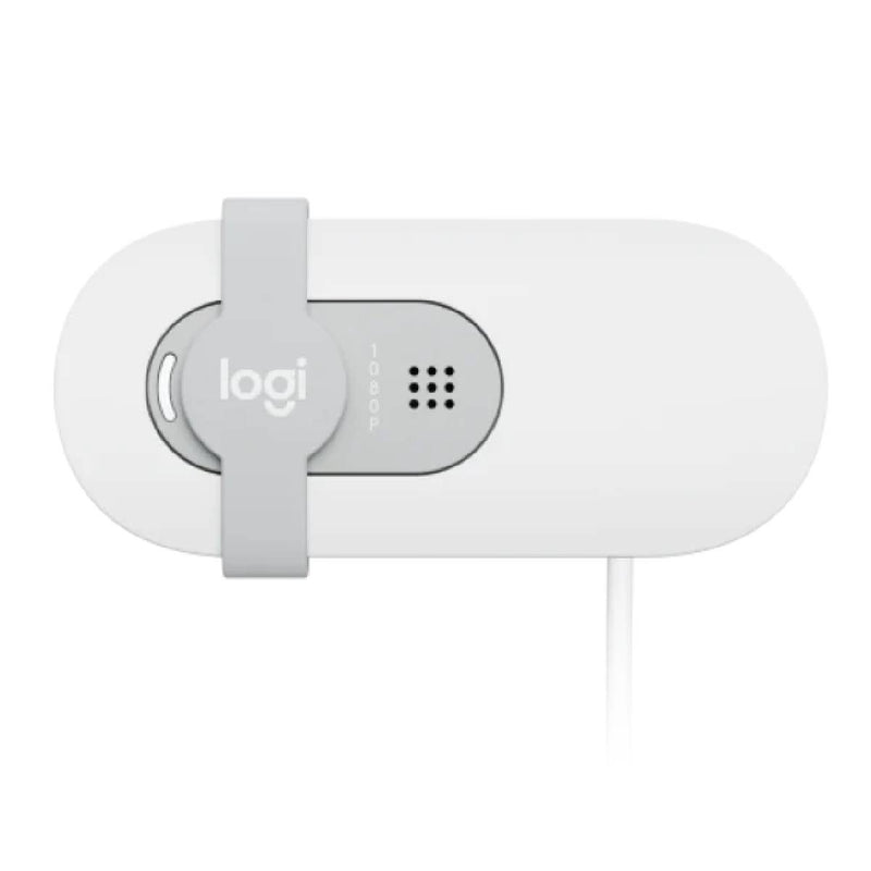 Logitech Brio 100 Full HD 1080p webcam with auto-light balance, integrated privacy shutter, and built-in mic -White