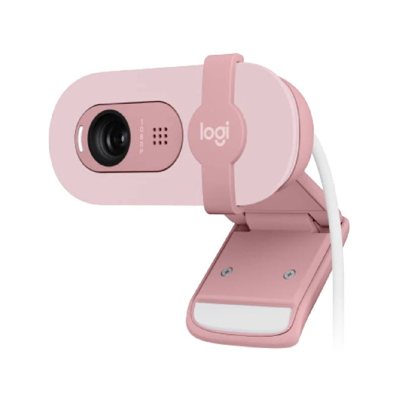 Logitech Brio 100 Full HD 1080p webcam with auto-light balance, integrated privacy shutter, and built-in mic -Pink