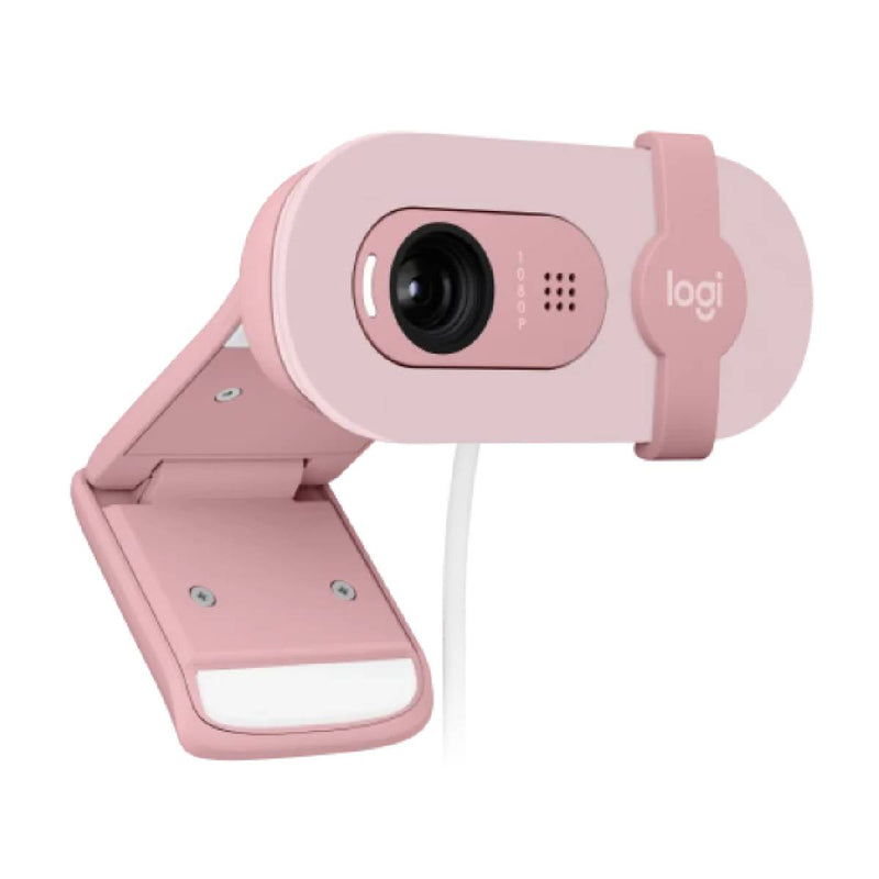 Logitech Brio 100 Full HD 1080p webcam with auto-light balance, integrated privacy shutter, and built-in mic -Pink