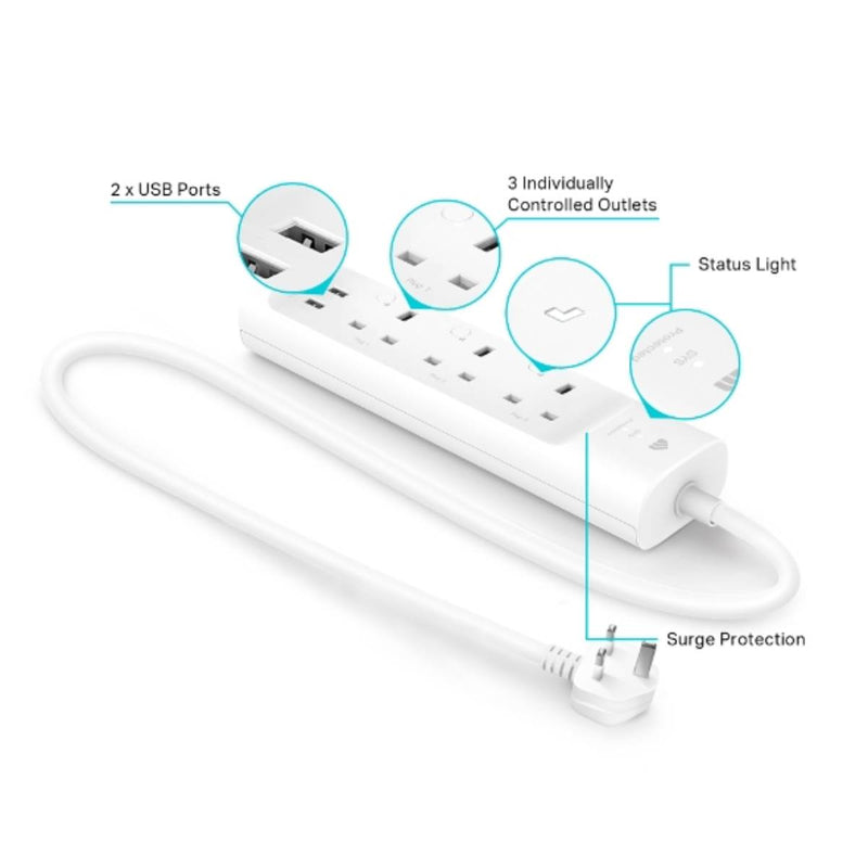 TP-Link 13A 3 Gang Smart Power strip extension lead cable - White