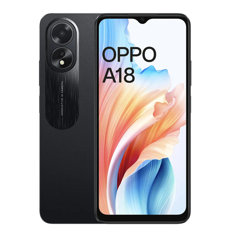 OPPO A18 Dual SIM,64GB, 4 GB RAM, 4G LTE- Glowing Black