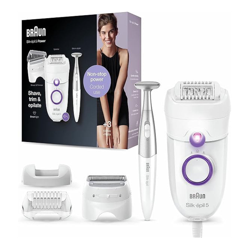 Braun SE5-825P Silk-epil 5 Epilator Machine, 3 extras incl - white/purple