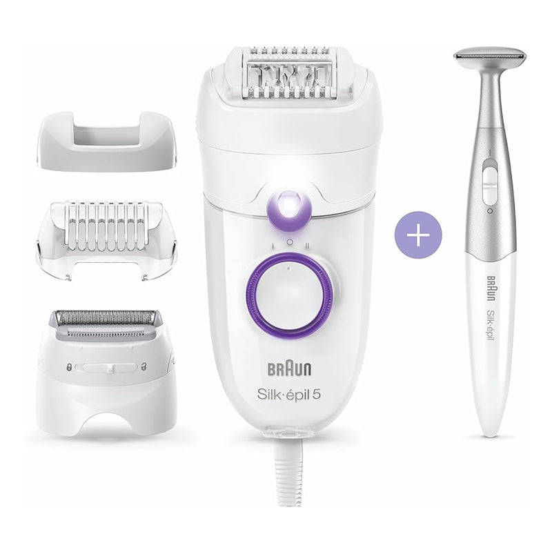 Braun SE5-825P Silk-epil 5 Epilator Machine, 3 extras incl - white/purple