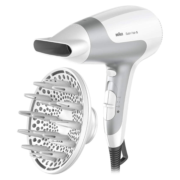 Braun Satin Hair 5 Hair Dryer, 2500 Watt, 3 Temperatures, White and Grey - HD585