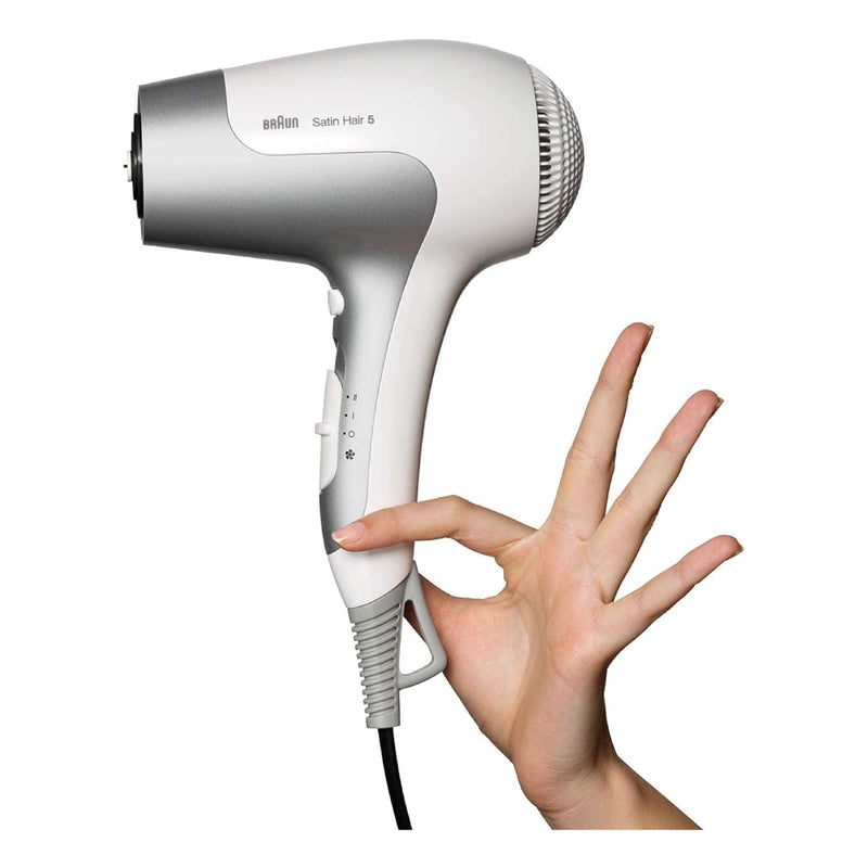 Braun Satin Hair 5 Hair Dryer, 2500 Watt, 3 Temperatures, White and Grey - HD585