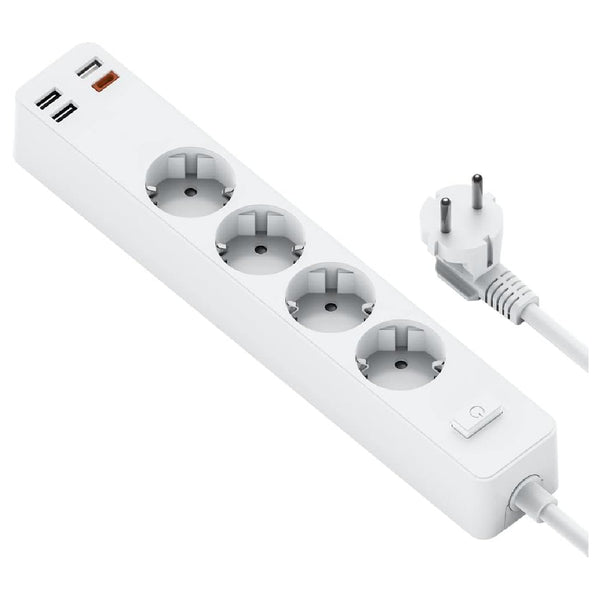 Wiwu Power Strip, 4 Outlets, 3 USB, 20 Watts, 1.6 Meters - White