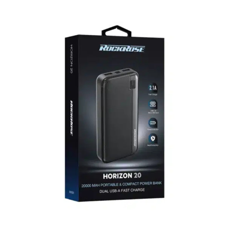 ROCKROSE HORIZON 20, 20000mAh Dual USB-A Power Bank RRPB39 -Black