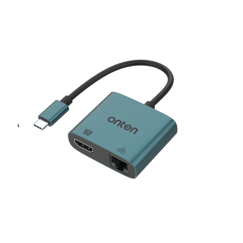 ONTEN 2-in-1 USB-C to HDMI 4K Adapter with RJ45 (100/10Mbps) - OTN-UC288 - Green