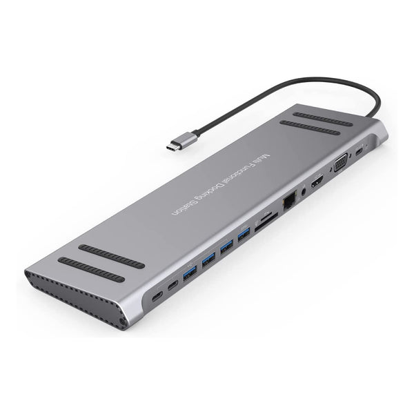 Onten USB-C Docking Station 13 in 1 HDMI VGA PD (3.0), 4*USB, 2*USB C, 10/100M Gigabit- OTN-9199A - Silver