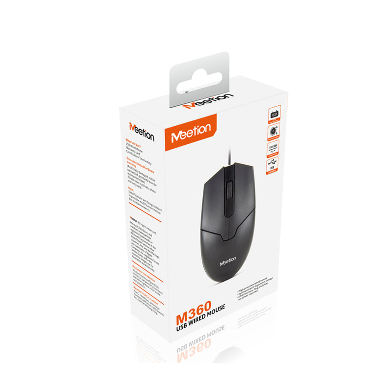 Meetion MT-M360 Wired Mouse 2+1 Buttons, Anti-skid Scroller - Black