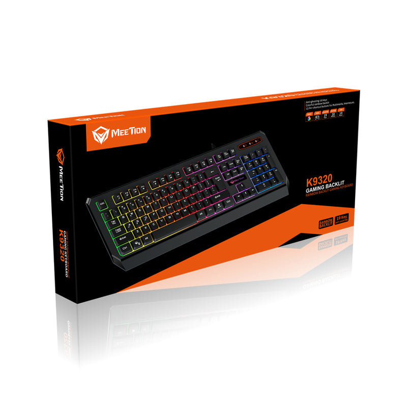 Meetion MT-K9320 Rainbow Backlit Arabic Wired Gaming Keyboard - Black