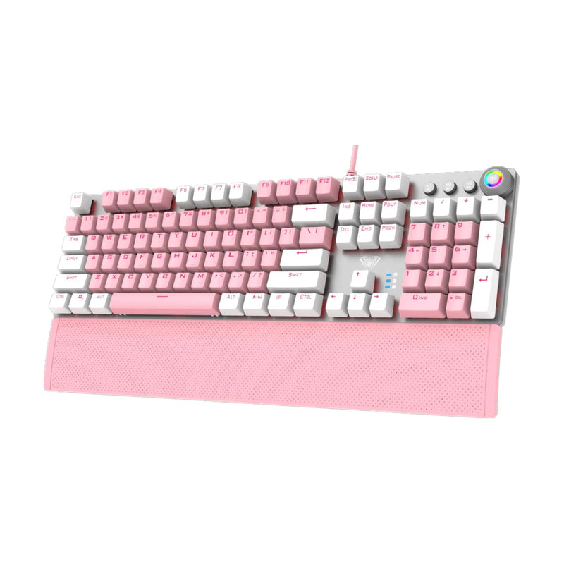 Aula F2088 Black Switch Wired Gaming Keyboard English & Arabic - White and Pink