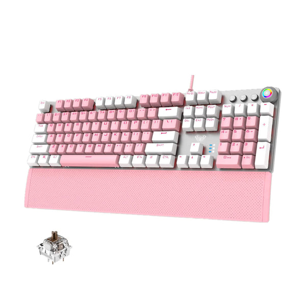 Aula F2088 Black Switch Wired Gaming Keyboard English & Arabic - White and Pink