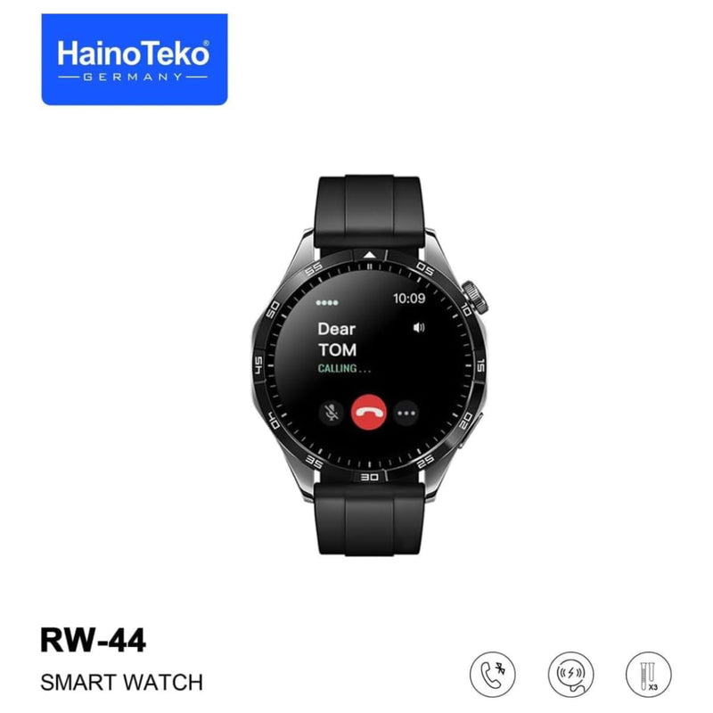 Haino Teko GT4 Smart Watch With 3 Strap (Stainless Steel + Leather + Silicone) AMOLED HD IPS Display - RW-44 - Black